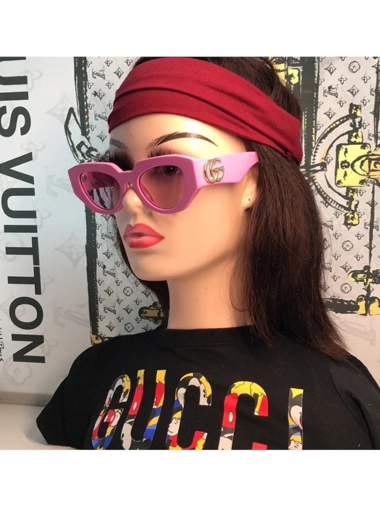 New Authentic Authentic Gucci Gg1421s 004 Sunglasses Pink Geometric Cat-Eye
